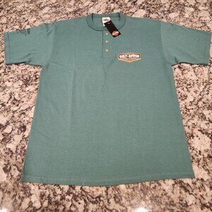 Vintage Harley-Davidson Bridgeport CT Shirt Mens Large GreenHenley USA 2002 NWT